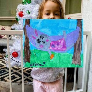 💜 Rabbit Painting ORIGINAL Painting Banny Art Canvas 8" by10” Cartoon Acrylic